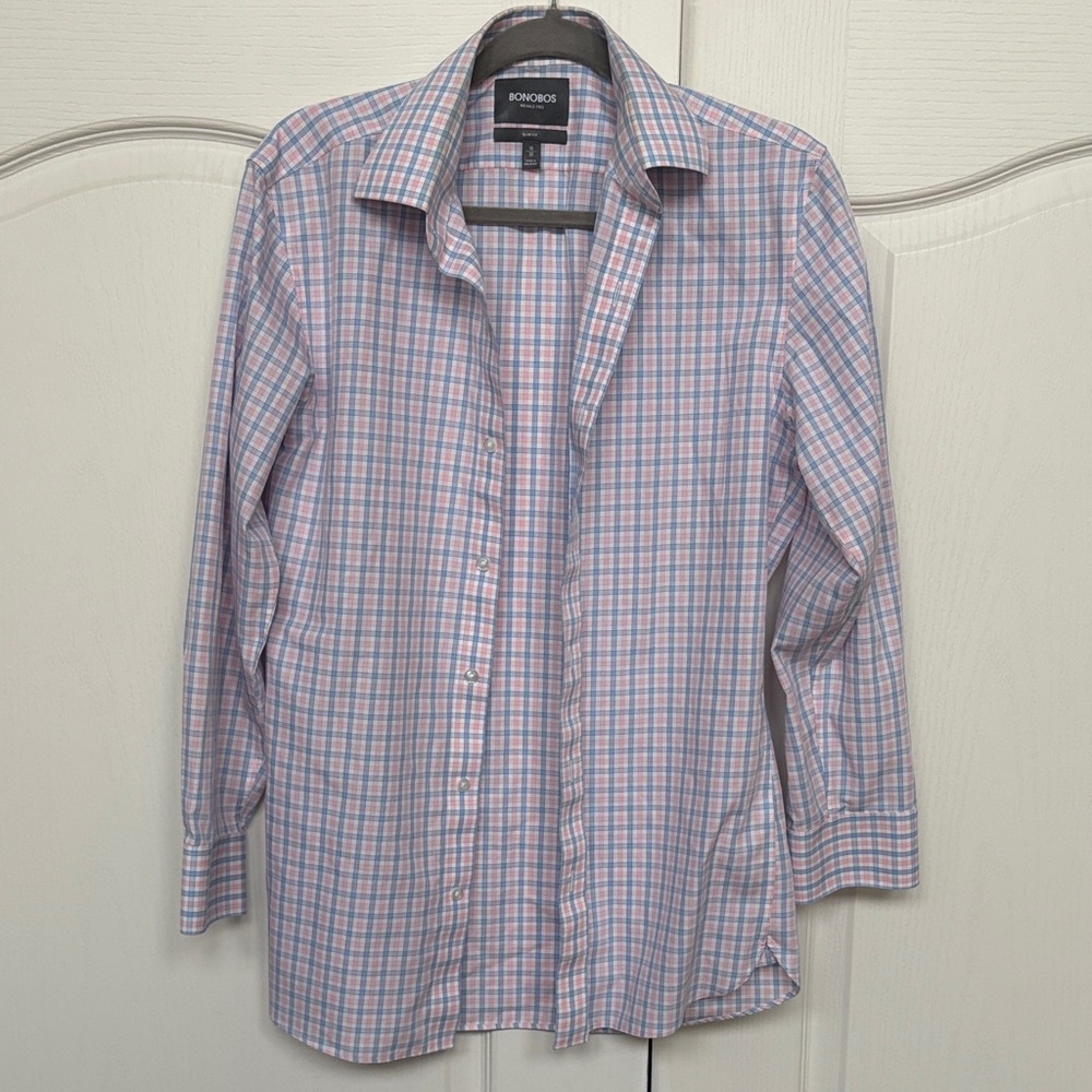 Bonobos Pink and Light Blue Check Dress Shirt